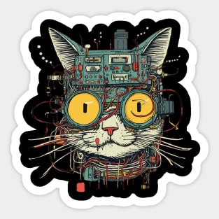 Futuristic Cyber Cat  Funny Kitty Sticker